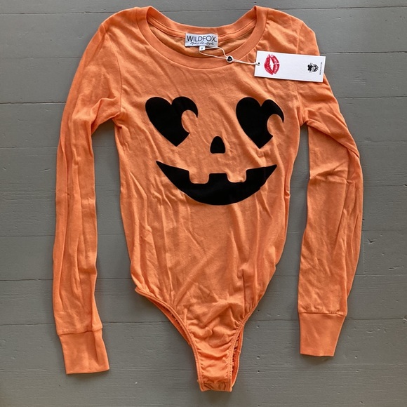 Wildfox halloween pumpkin jack-o-lantern orange bodysuit costume - Picture 3 of 6